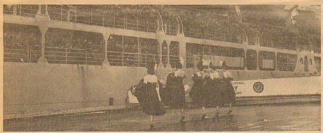 Barclay Girls dancing at Pier 36 as part of Gordon's Welcome Lane for returning Korean War servicemen.