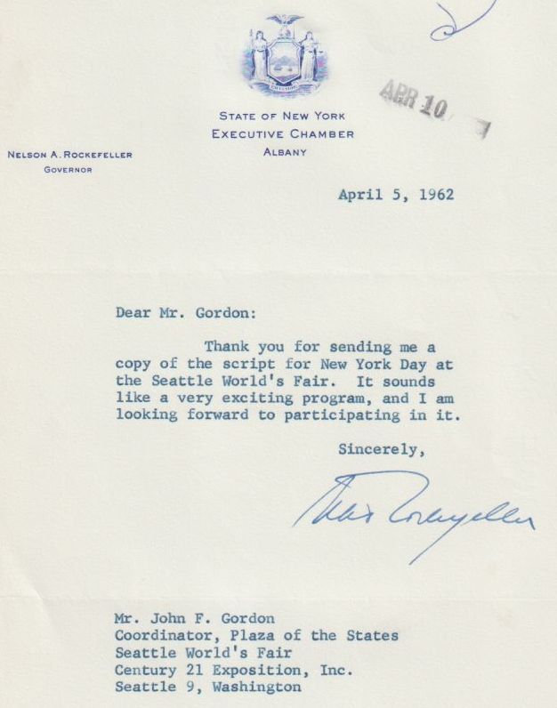 letter from Nelson Rockefeller to Jack Gordon thanking for script.