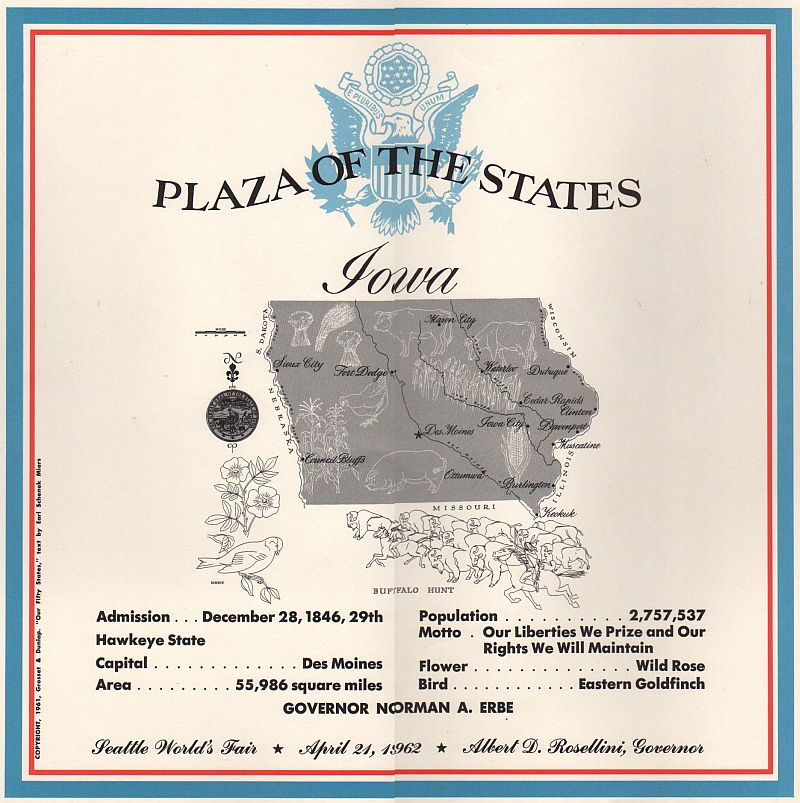 Iowa State Plaque from the Century 21 Plaza of the States, Seattle