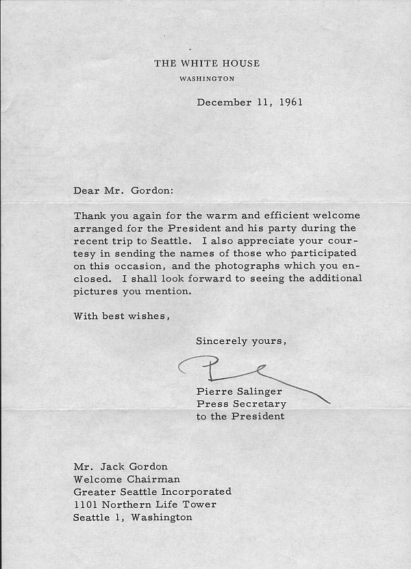 Pierre Salinger Thank You Note.