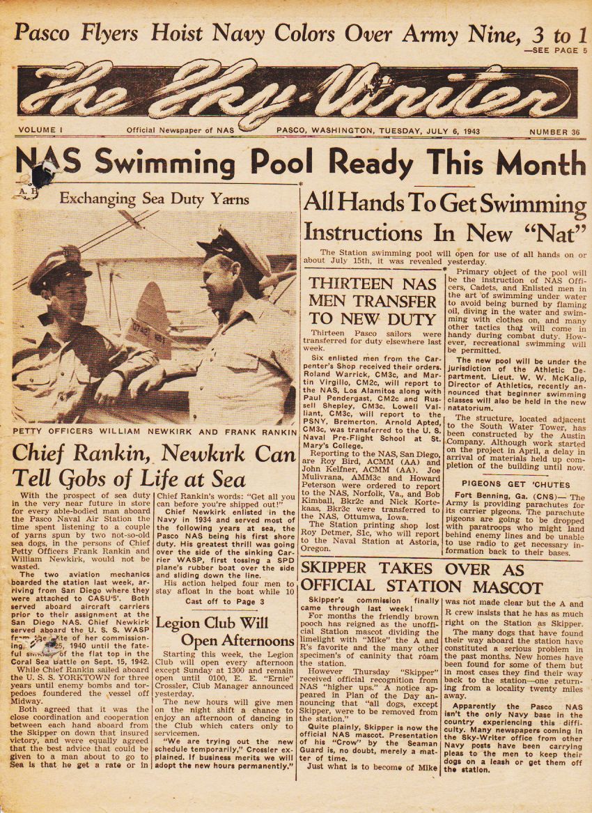 The NAS Pasco Sky-Writer, July 6, 1943, page 1