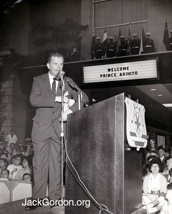 Welcome Chairman Jack Gordon at Visit of Crown Prince Akihito to Seattle, October, 1960