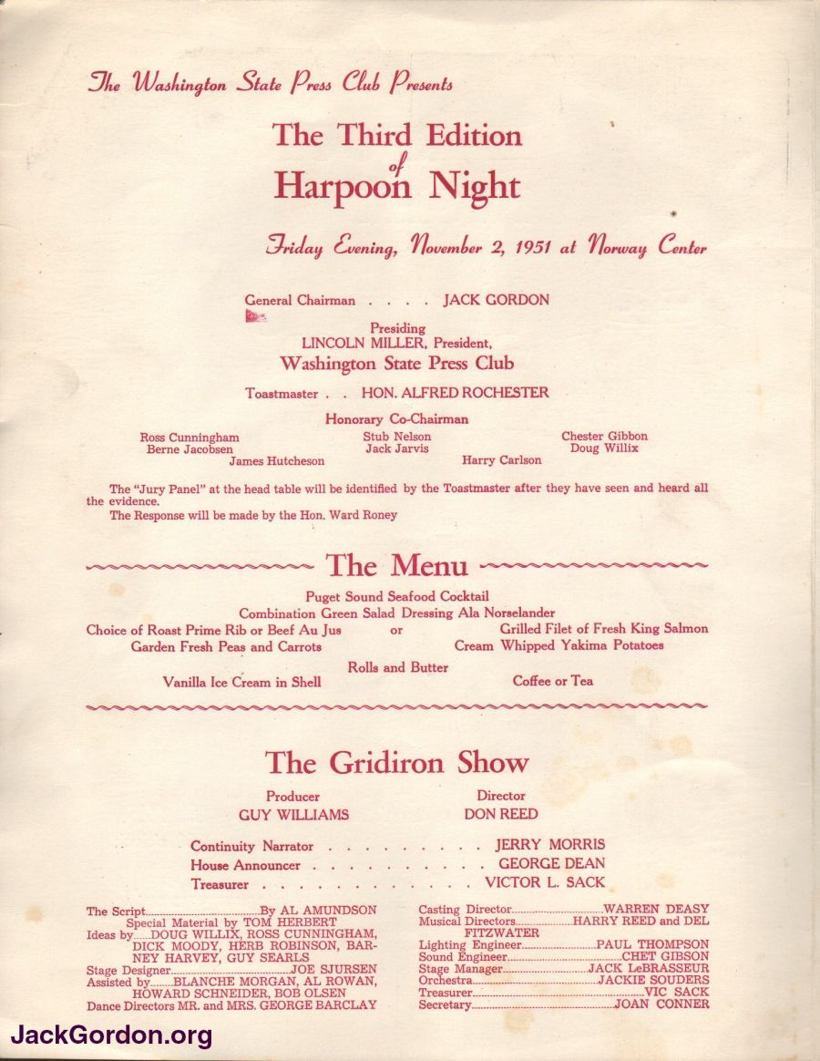 1951 Washington State Press Club Gridiron Dinner program