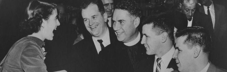 Pat Lesser, Jack Gordon, Fr. Lemieux, and the O'Brien Brothers, 1955