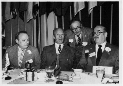 Bob Power of NRA, President Ford, Jack Gordon, and Victor Rosellini at 1980 Pacific Int'l Hospitality Show, Seattle
