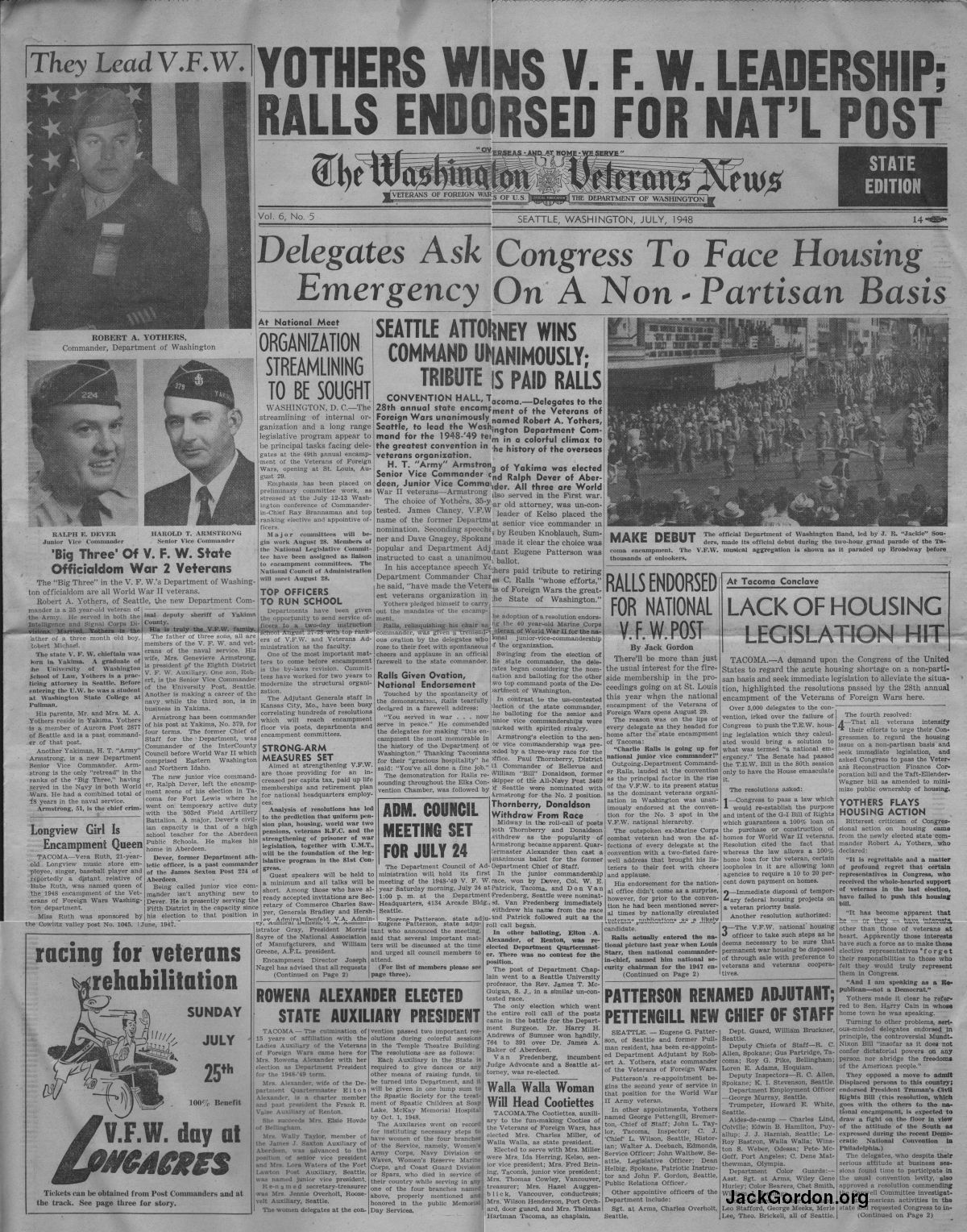 The Washington Veterans News, July, 1948, front cover
